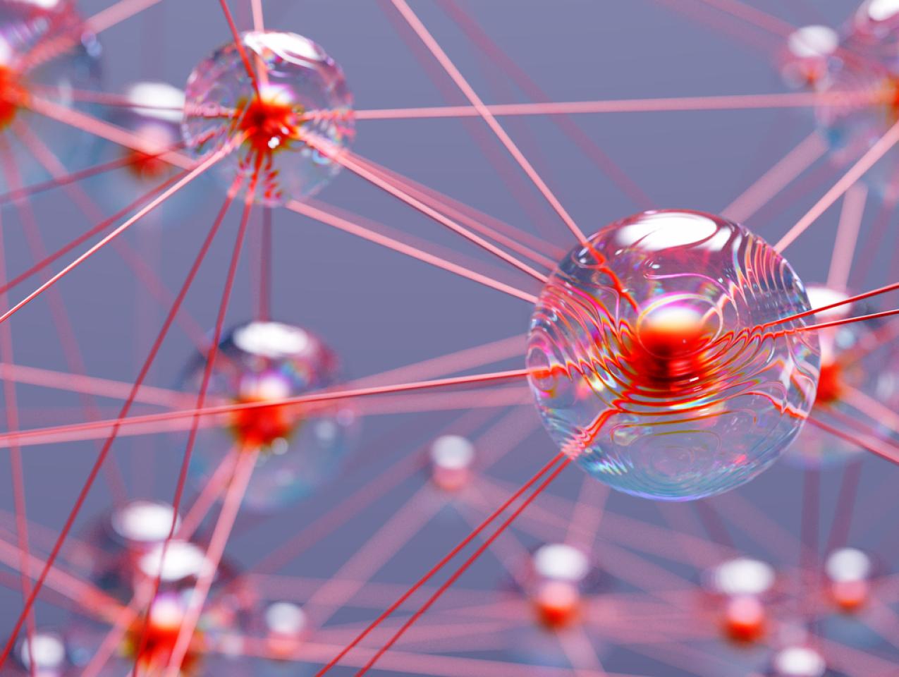 Abstract connection glass spheres stock photo