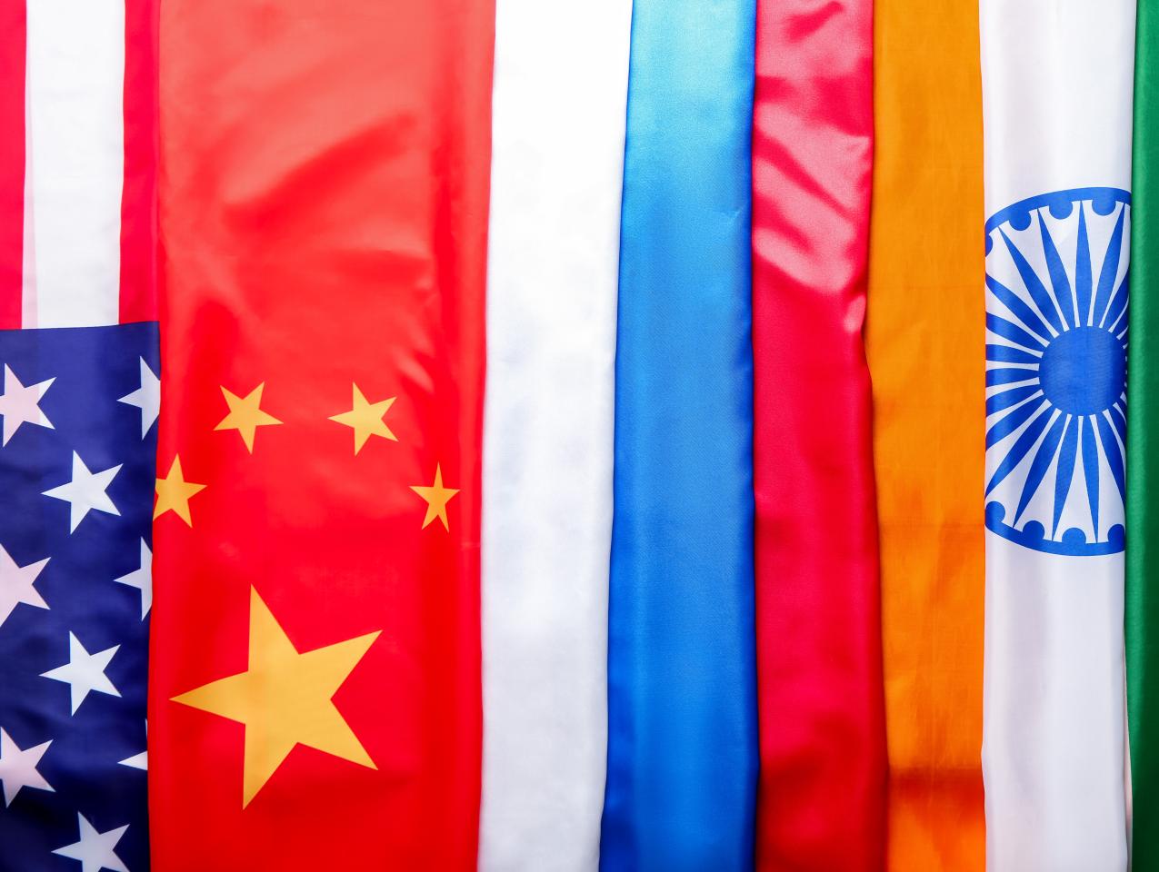 USA China Russia India Flags