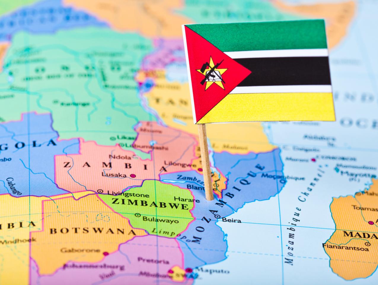 Map and flag of Mozambique stock photo