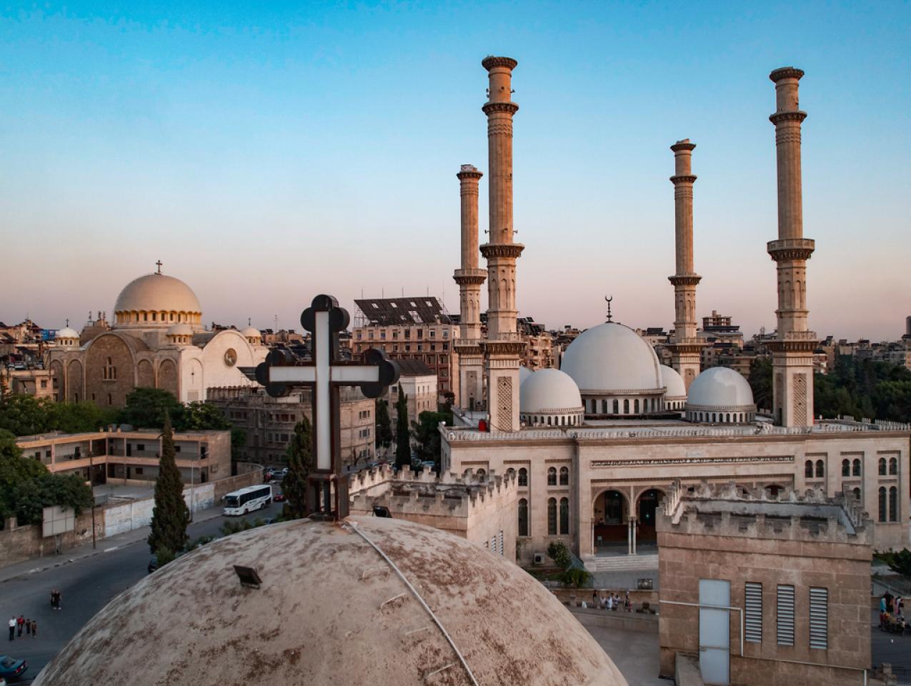 Coexistence between sects in Syria. stock photo