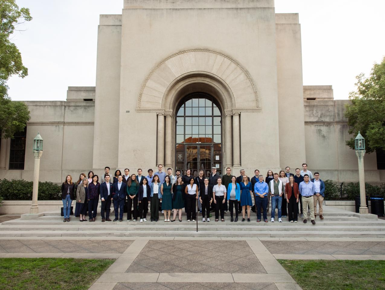 Participants in the annual Hoover Remote Work conference are seen before Hoover Tower on October 22, 2025. (Patrick Beaudouin)