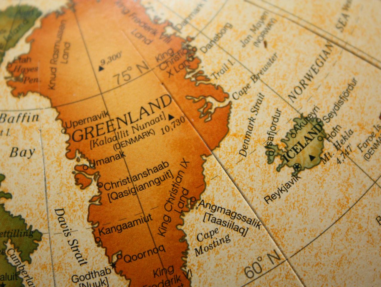 Old map depicting Greenland and Iceland stock photo