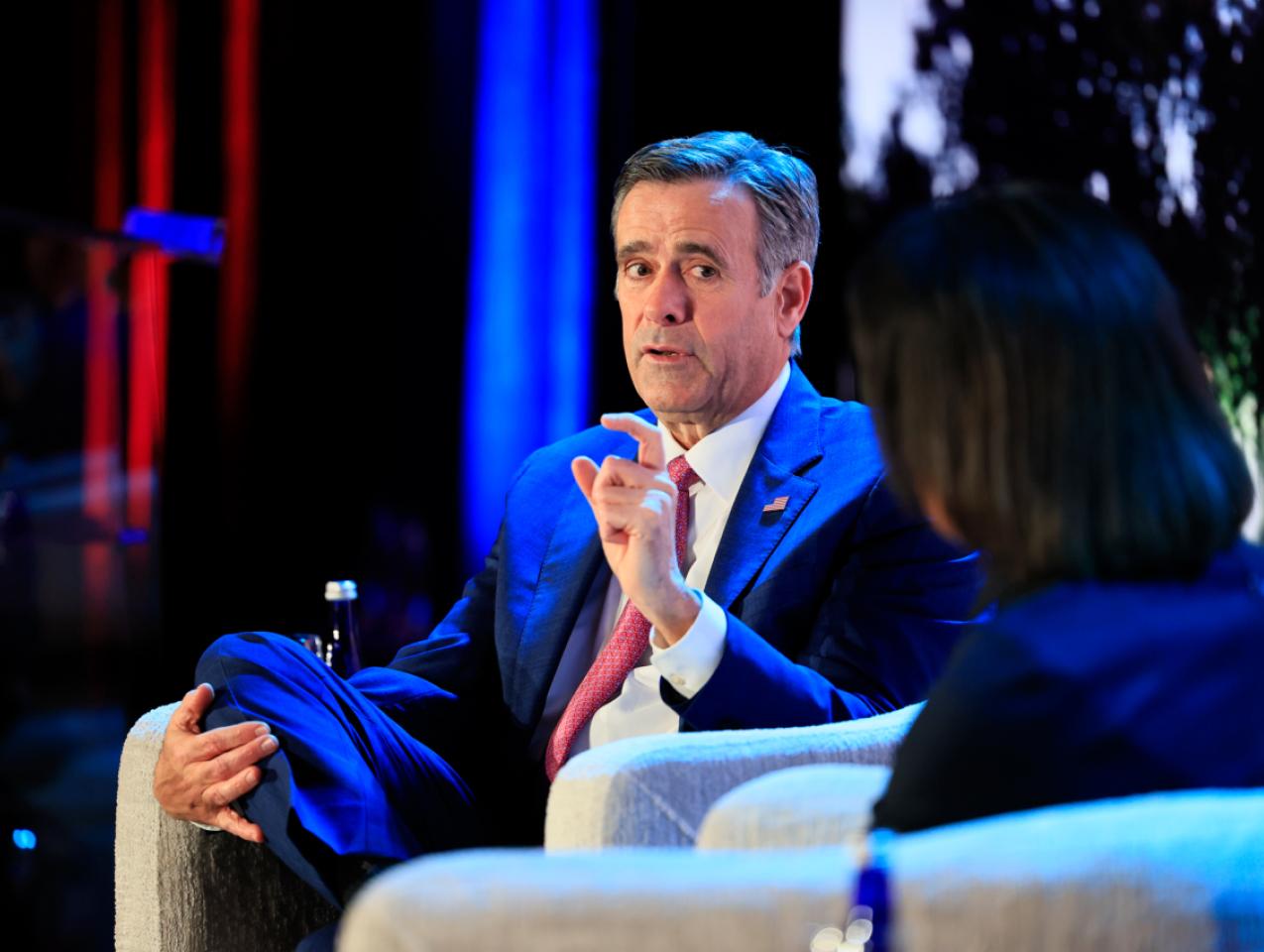 CIA Director John Ratcliffe and Hoover Institution Director Condoleezza Rice discuss US intelligence priorities at the Winter Board of Overseers meeting in Washington, DC, on February 22, 2026. (Eric Draper)