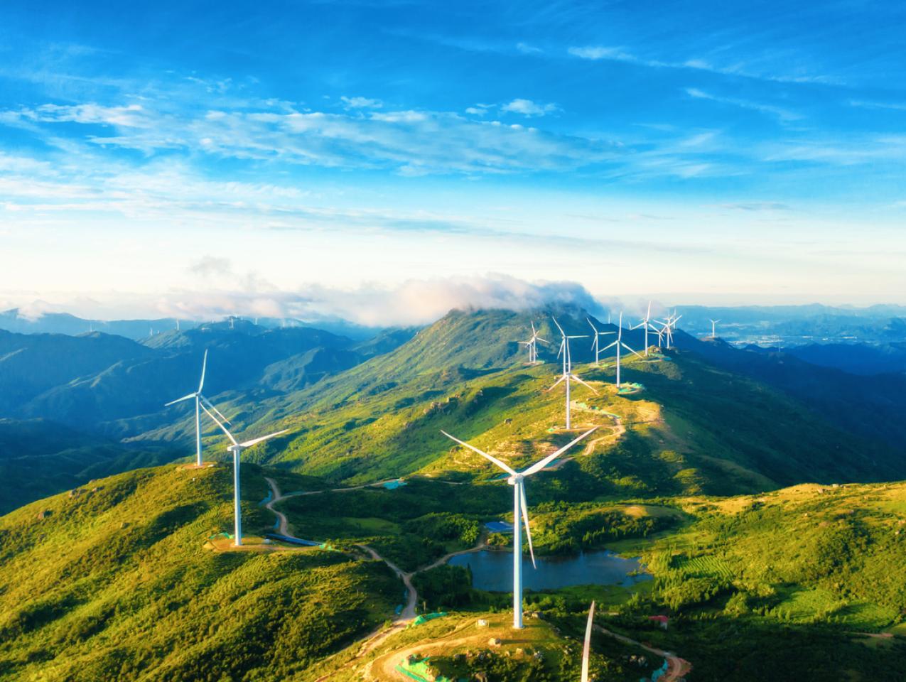 Large areas of wind power in the mountains stock photo in China