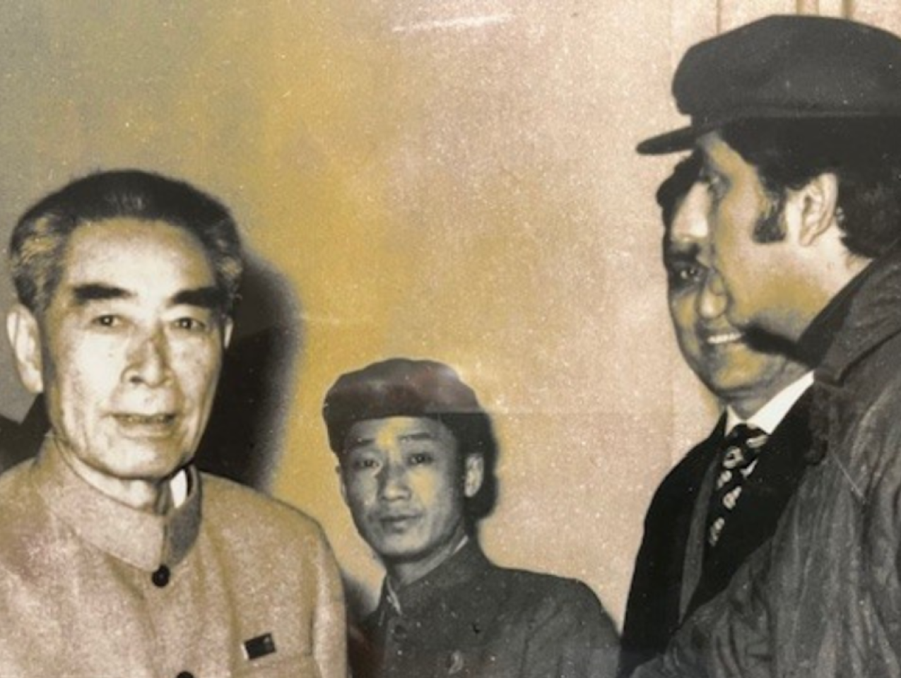 meeting Chou En Lai in Beijing January 1972, as producer of Pakistan TV coverage of President Zulfikar Ali Bhutto’s visit to China. 