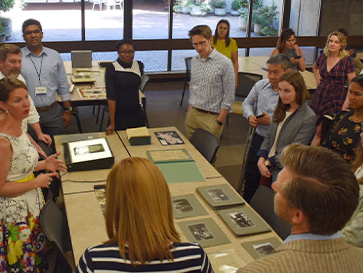 Curator Jean Cannon teaching a hands-on class in the reading room