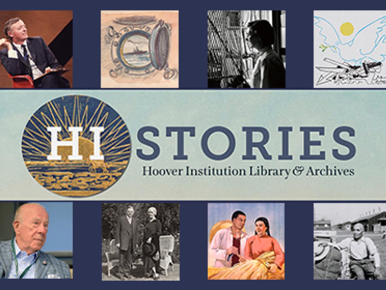 Histories logo on navy blue background surrounded by 8 images from various stories