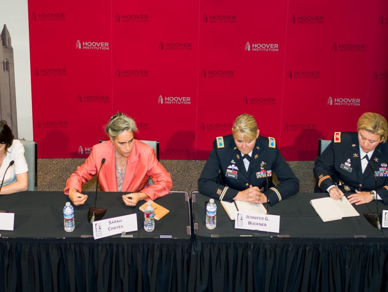 “A Hundred Years Later: Women and War Today” featured panelists Gil-li Vardi, Sarah Chayes, Colonel Jennifer G. Buckner, and Colonel Tracey Roou.