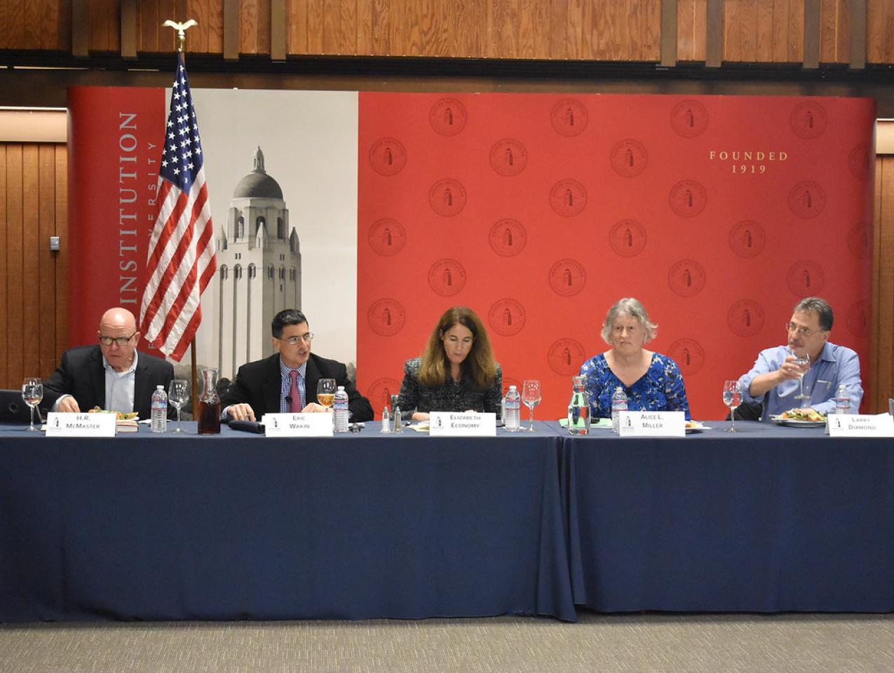 Image of Hoover research fellow Alice Miller (second from right) and distinguished visiting fellow Elizabeth Economy (middle) at the Taiwan Relations Act roundtable discussion.