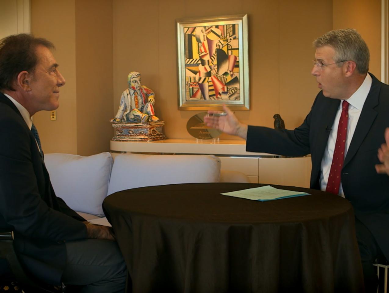 Wynn Resorts owner Steve Wynn is interviewed by Peter Robinson