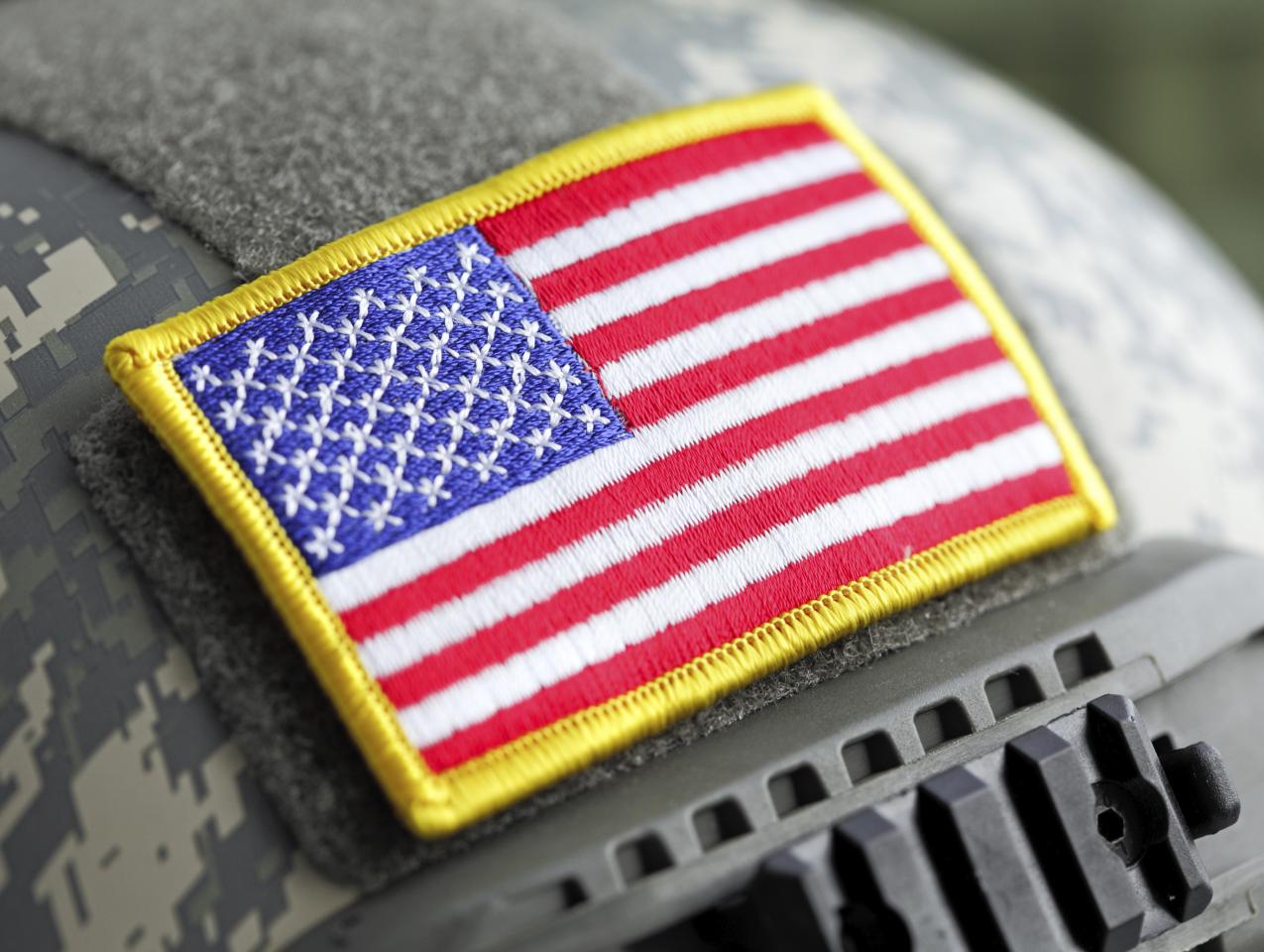 US flag on military helmet