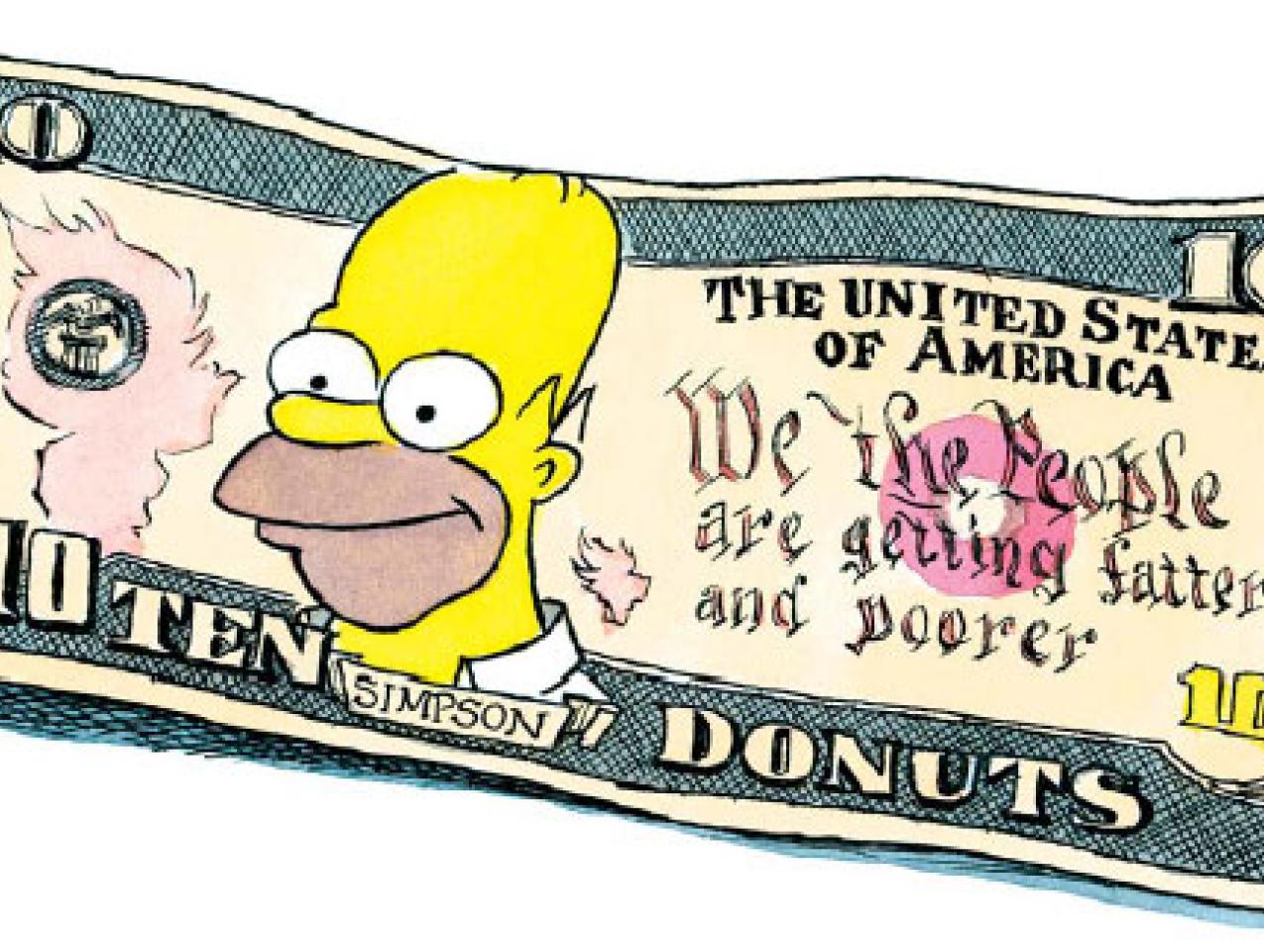 $10 bill with picture of Homer Simpson