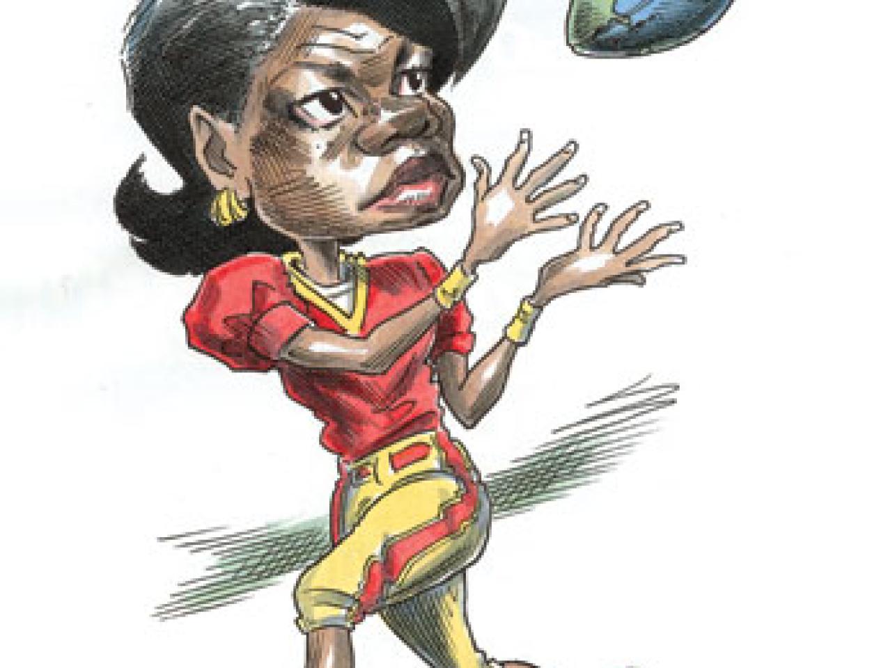 cartoon of Condoleezza Rice catching a political football