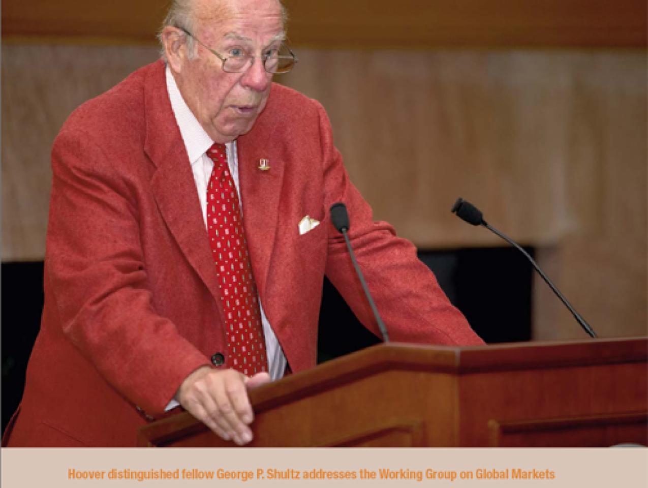 George P. Shultz addresses the Working Group on Global Markets at the Hoover Institution