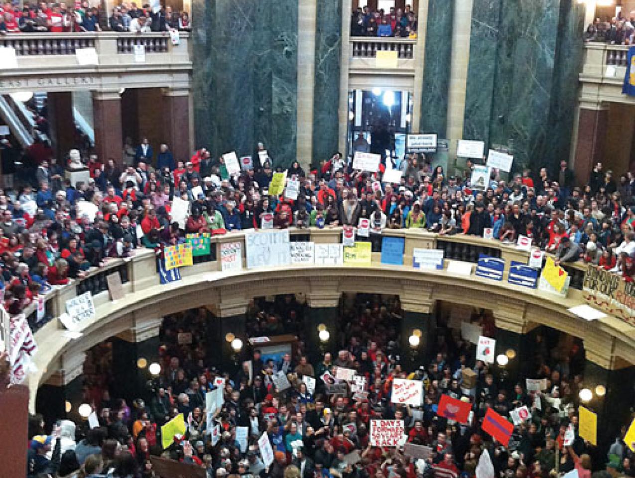 Protestors at Wisconsin capitol building