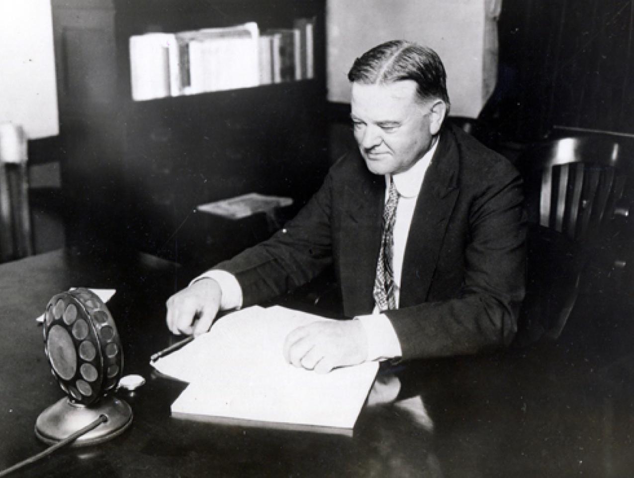Secretary of Commerce, Herbert Hoover broadcasts a plea to the nation