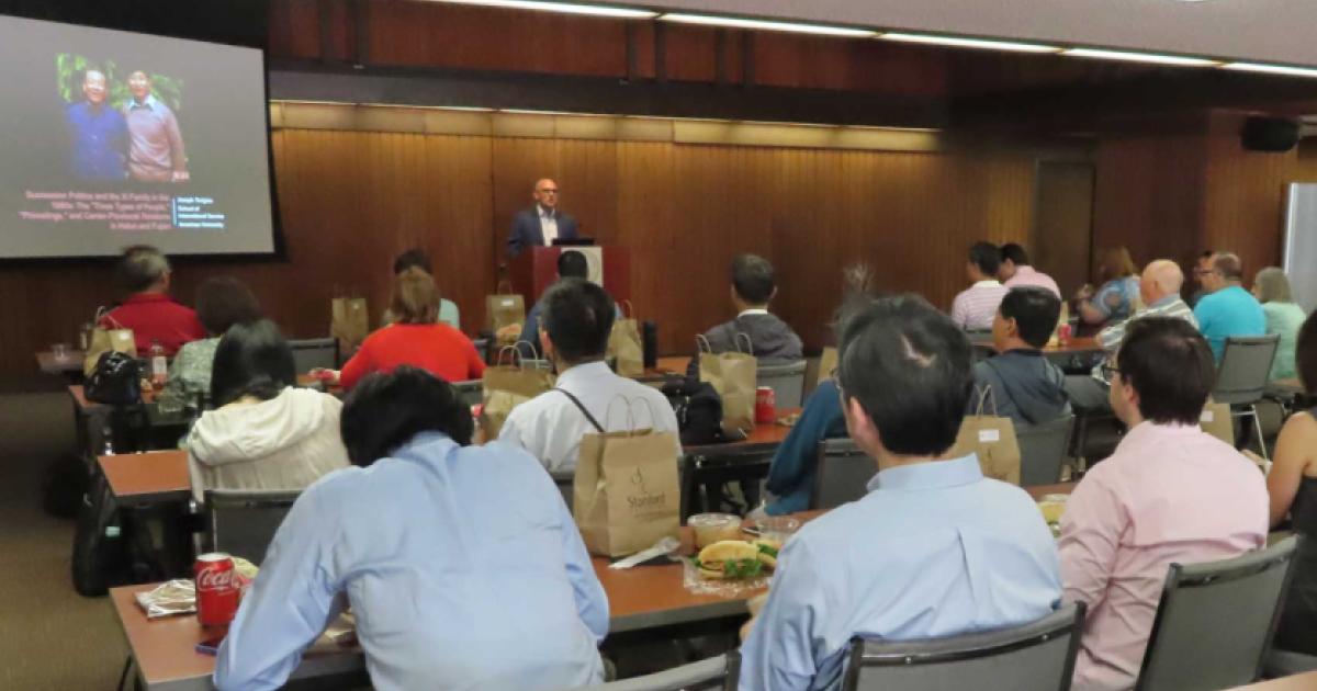 Joseph Torigian speaking in front of attendees of the Modern China & Taiwan workshop 2022