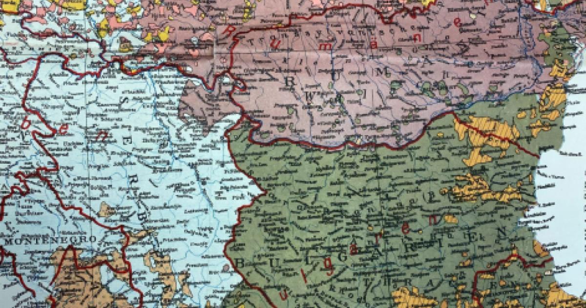 1918 colorized map showing Central Europe, Italy, and the Balkan Peninsula.