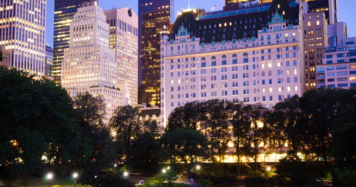 Plaza Hotel and other buildings as seen from Central Park stock photo