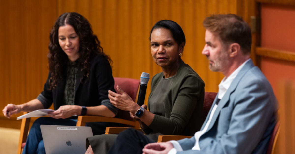 Hoover Institution Director Condoleezza Rice speaks about generative AI and democracy on September 24, 2024. (Patrick Beaudouin)