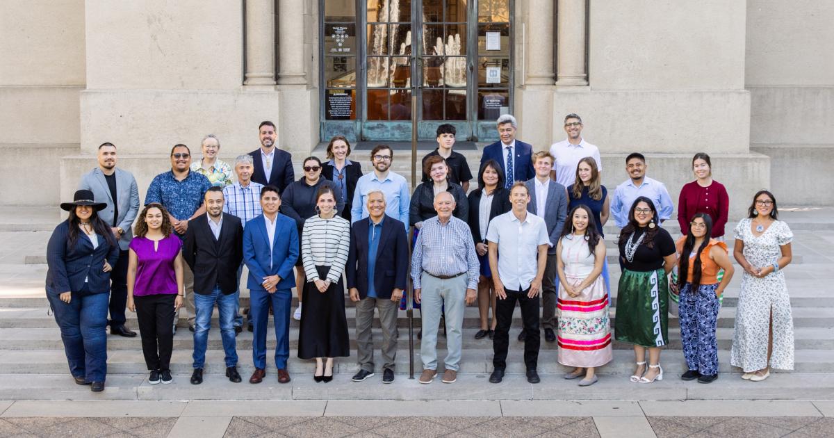 Attendees at the fifth annual Hoover Institution Indigenous Student Seminar are seen in front of Hoover Tower on August 4, 2025. (Patrick Beaudouin)