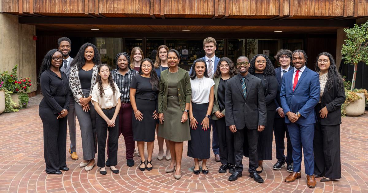 AFC Fellows are seen with Hoover Institution Director Condoleezza Rice on October 1, 2025. (Daniel Beck)