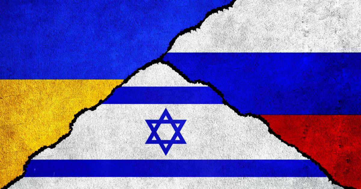 Diplomatic relations between Russia, Israel and Ukraine - stock illustration