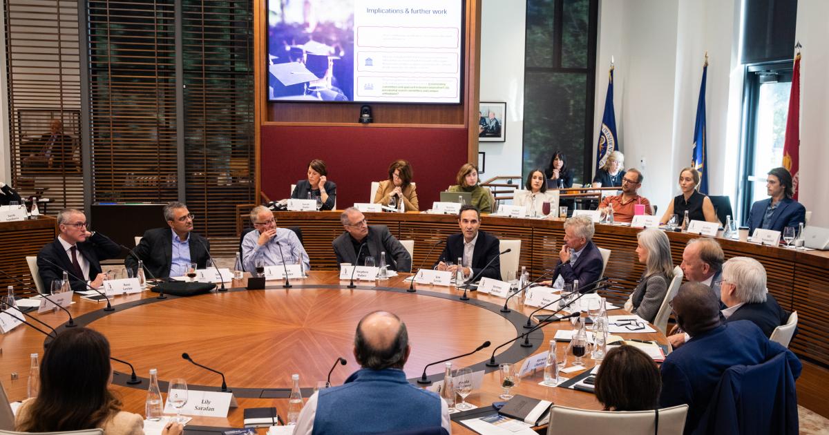 Participants in the Promises and Challenges of Decentralized Governance conference are seen in the Annenberg Conference Room on November 6, 2025. (Patrick Beaudouin)