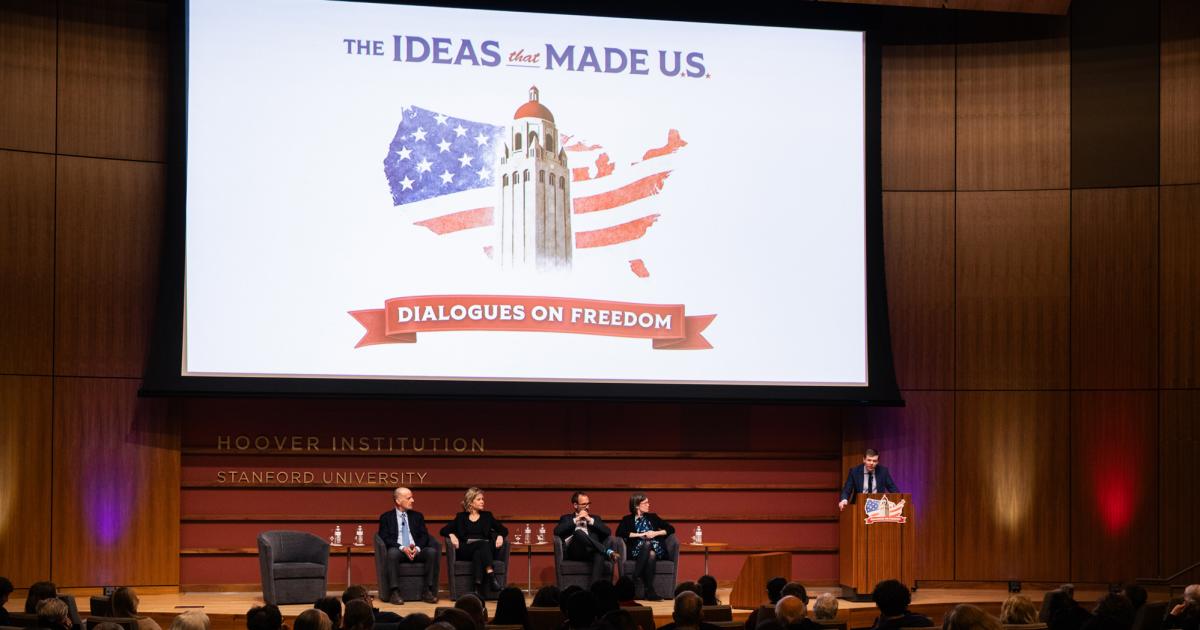 Speakers for Ideas That Made U.S.: Dialogues on Freedom, are seen in Hauck Auditorium on February 11, 2026. (Patrick Beaudouin) 
