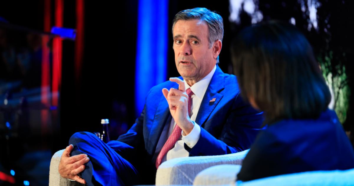 CIA Director John Ratcliffe and Hoover Institution Director Condoleezza Rice discuss US intelligence priorities at the Winter Board of Overseers meeting in Washington, DC, on February 22, 2026. (Eric Draper)