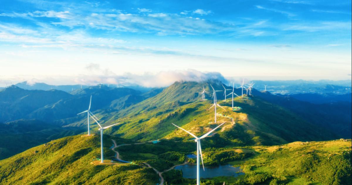 Large areas of wind power in the mountains stock photo in China