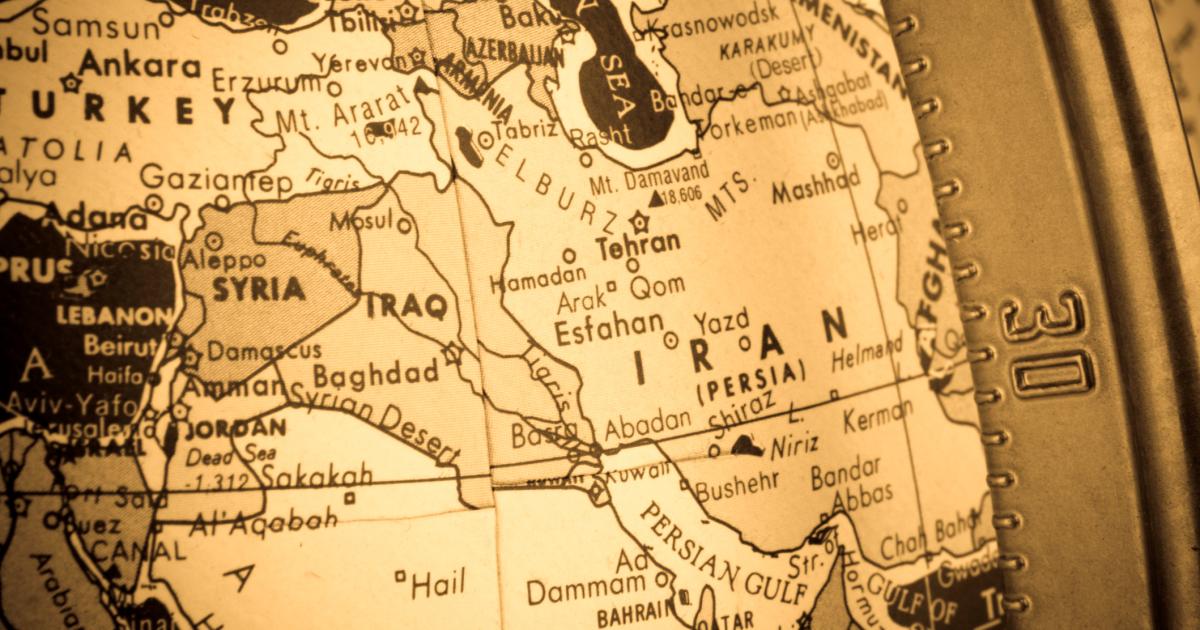 Closeup of Middle East Map Region On Globe Cross-processed - stock photo