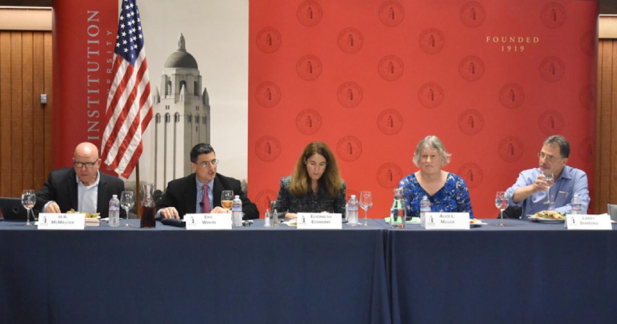 Image of Hoover research fellow Alice Miller (second from right) and distinguished visiting fellow Elizabeth Economy (middle) at the Taiwan Relations Act roundtable discussion.