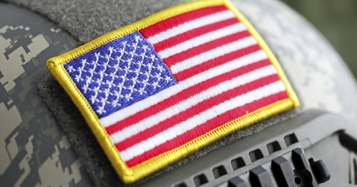 US flag on military helmet