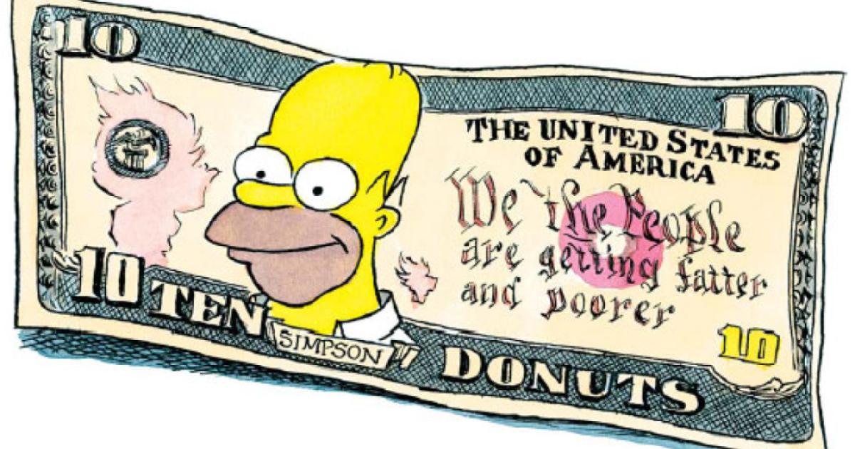 $10 bill with picture of Homer Simpson