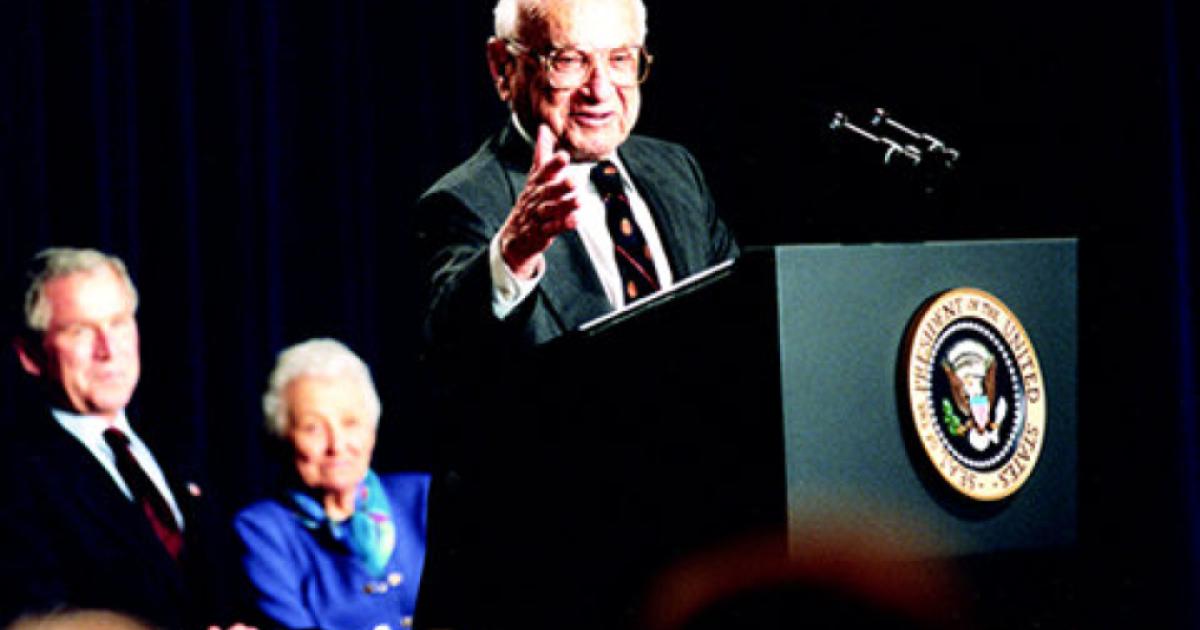 Milton Friedman, George W. Bush and Rose Friedman