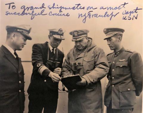 Inscribed sepia colored photo of 4 men in military uniforms with Kao Tsu 2nd from left.