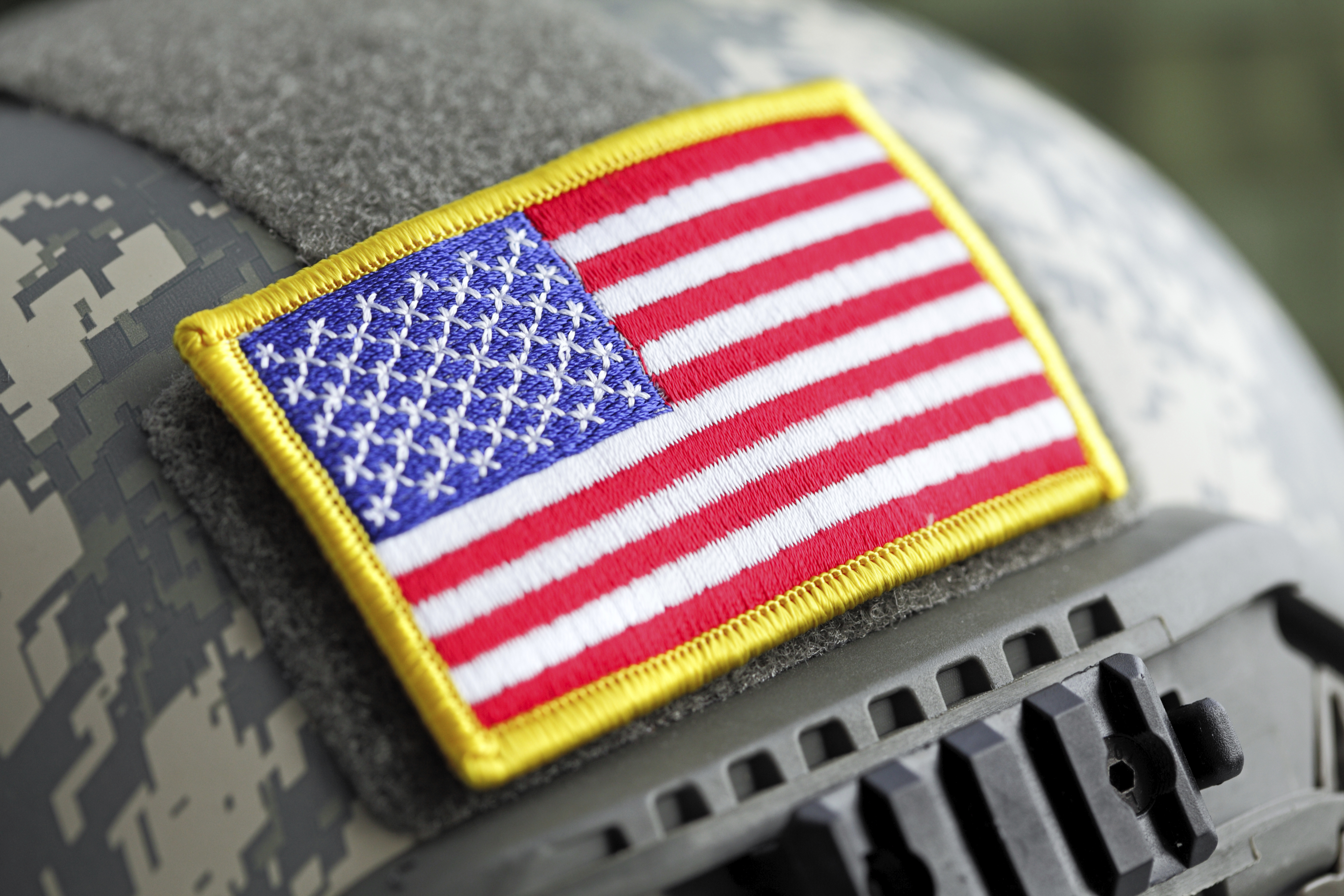 US flag on military helmet