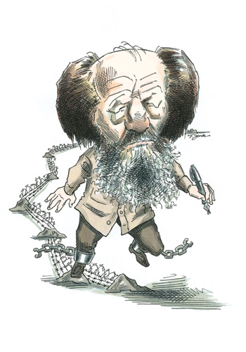 cartoon of Aleksandr Solzhenitsyn