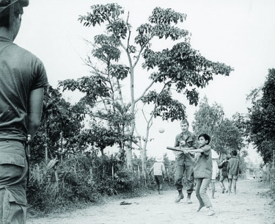 American soldiers play baseball